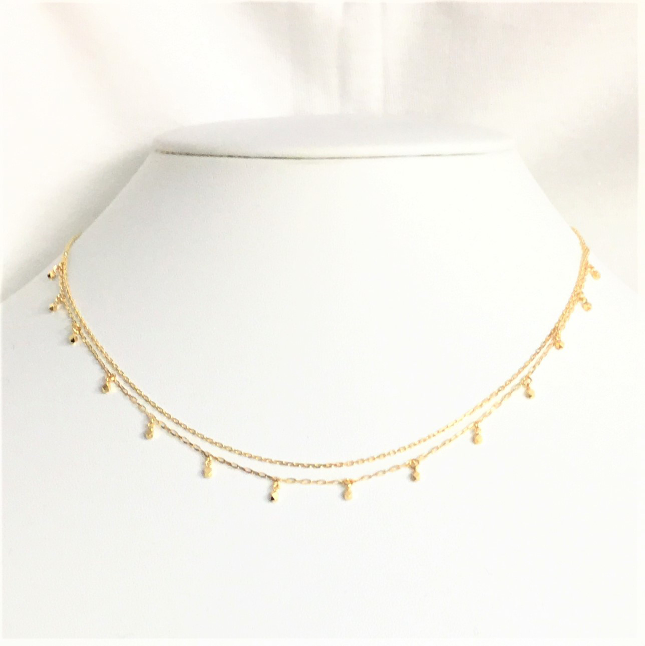 18金　ダブル　チェーン　切子　ネックレス ～華やかさと気品をそえて～【オーダーメイド対応】