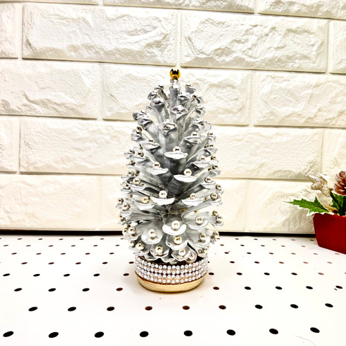 Ks 038 大王松ぼっくりイルミネーションシルバークリスタルツリー