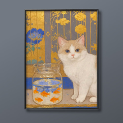 絵画 。手描き【水槽の中のきれいな金魚とかわいい猫たち】 165913497800481489a28ef50121c8