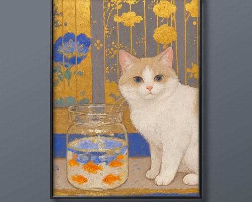 絵画 | イラストポスター 399☆ 【猫はきれいな金魚が好きだ】 絵画