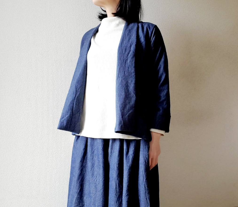 着回せる♡岡山デニム♡ゆったりなのにすっきり見えて楽ちん♪大人の柔らかジャケットwool &cotton セットアップも