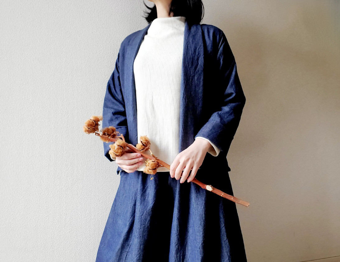 着回せる♡岡山デニム♡ゆったりなのにすっきり見えて楽ちん♪大人の柔らかジャケットwool &cotton セットアップも