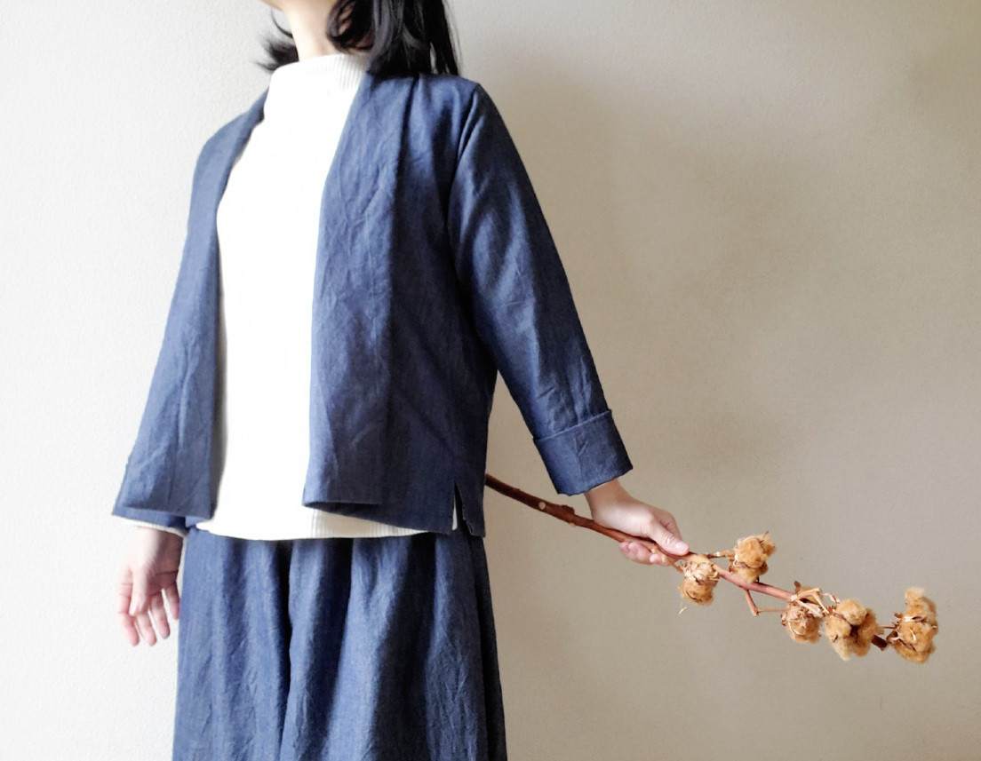 着回せる♡岡山デニム♡ゆったりなのにすっきり見えて楽ちん♪大人の柔らかジャケットwool &cotton セットアップも