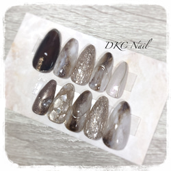 現品ネイルチップ＊人気のブラウン系ニュアンスミラーネイル 天然石風