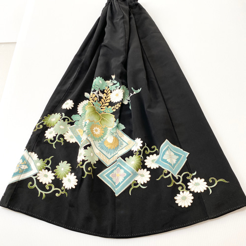 大人可愛いセレブ着物スカートフリーサイズ黒留袖着物リメイク