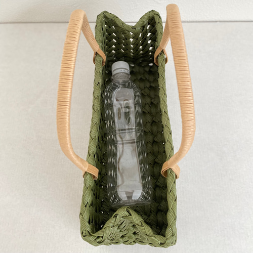 クラフトバンドのかごバッグ【四つ畳】モスグリーン かごバッグ