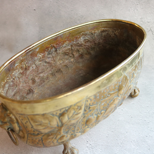 真鍮製 チェリー模様 アンティーク ジャルニディエール プランターポット 真鍮製 チェリー模様 アンティーク ジャルニディエール プランター