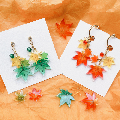 ブタ　レジンヘアゴム　秋の空紅葉 ブタ レジンヘアゴム 秋の空紅葉 ブタ レジンヘアゴム 秋の空紅葉