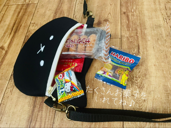 【猫型ポシェット　キッズショルダー　ポシェット　キッズポシェット　キッズバッグ　バッグ】黒猫　ハロウィン 5枚目の画像