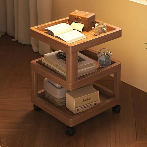 アンティーク調　キャスター付き　木製サイドテーブル　キャビネット　エンドテーブル サイドテーブル ベッドサイドテーブル 多機能 収納 キャビネット