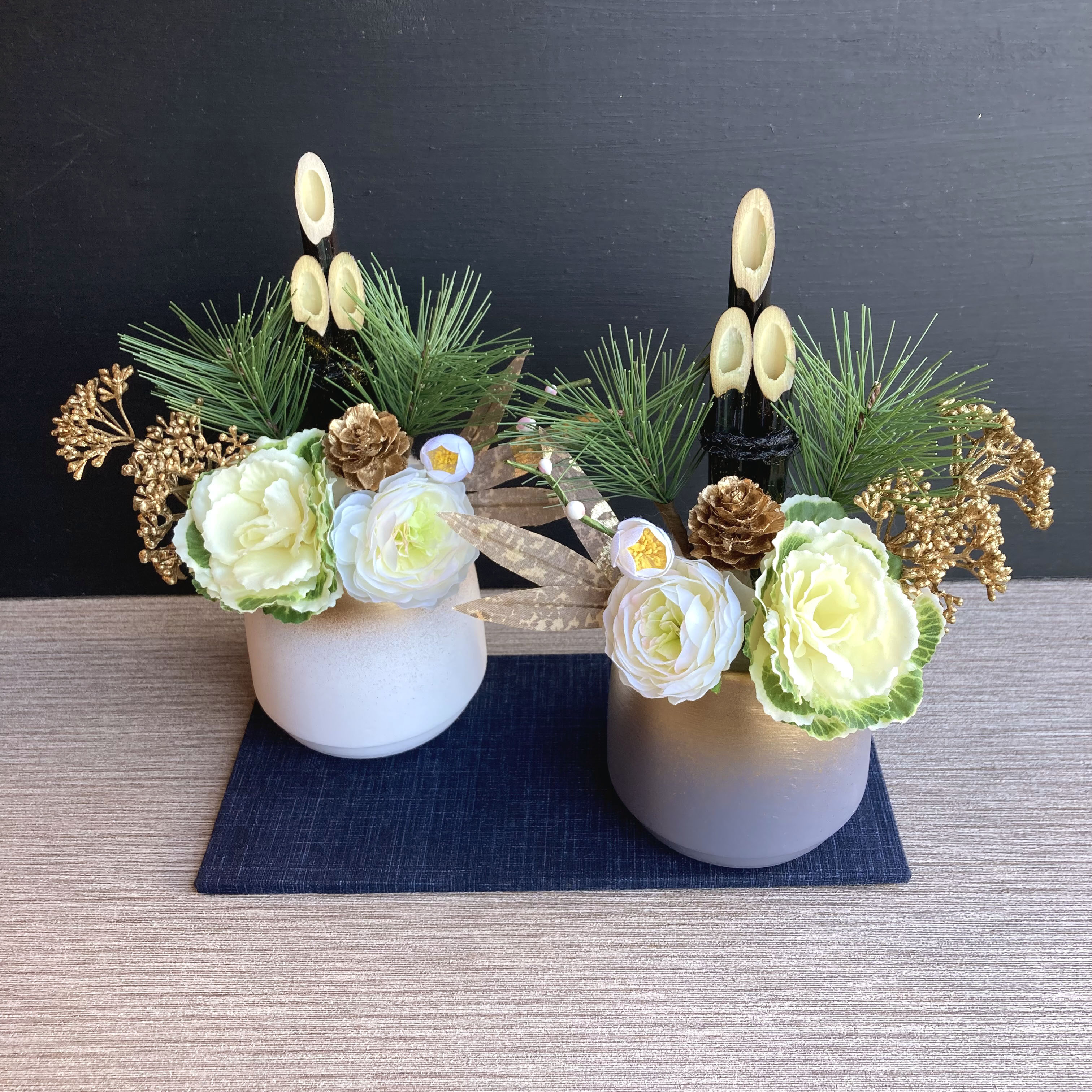 数量限定／毎年飾れる【大人気】お正月 ミニ門松 ーホワイト お正月