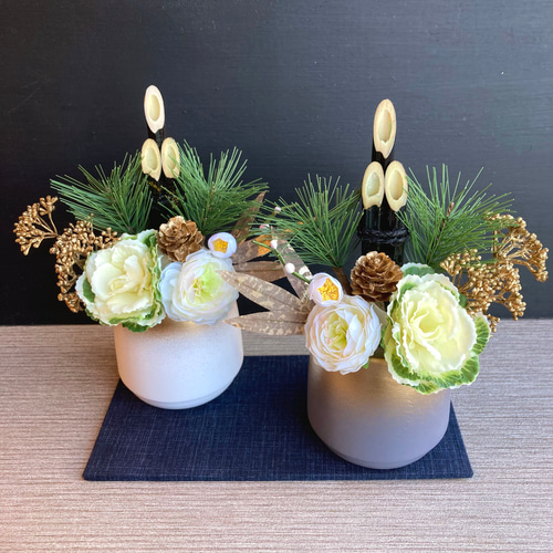 数量限定／毎年飾れる【大人気】お正月 ミニ門松 ーホワイト お正月