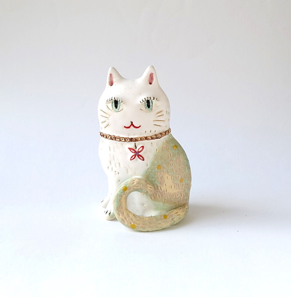 おしゃれネコさんの置物　　　ネコ　置物N-12　陶器 6枚目の画像