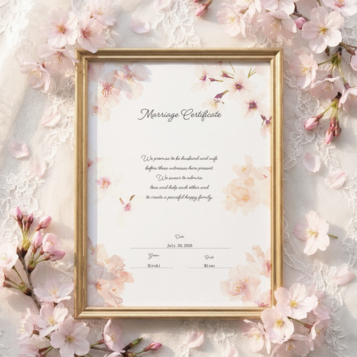 桜の結婚証明書 誓約書 オーダーメイド ウェディング ウェルカム