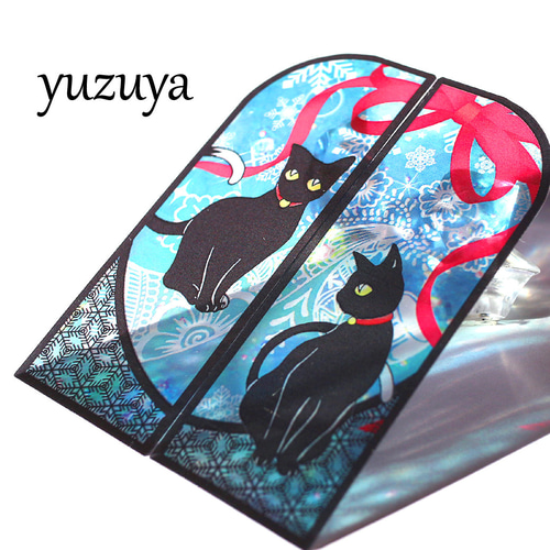2025冬の期間限定 ステンドグラス風しおり◎黒猫とカラッシュ2枚組