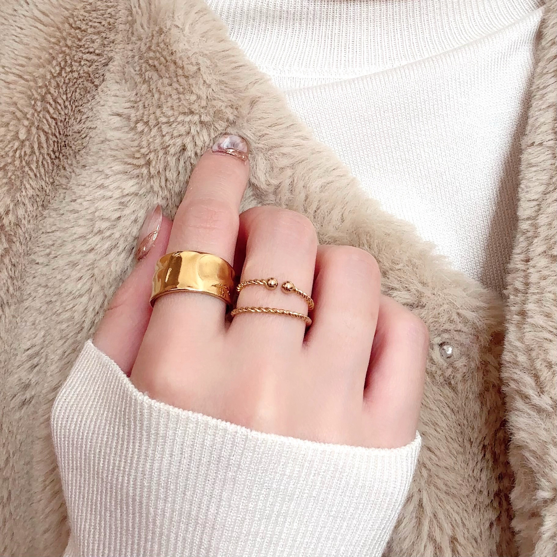 シルバーあり◆アレンジ色々◆重ね付け風華奢リング×ボリュームリング/フリーサイズ 金属アレルギー対応 4,650円