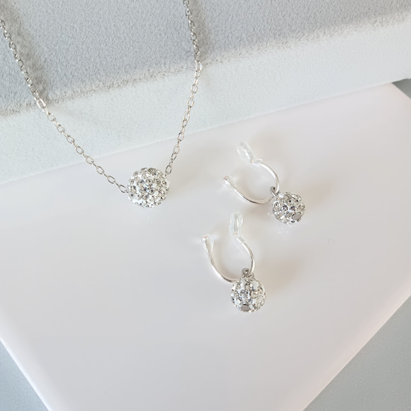 Creema限定新春福袋〈梅〉パヴェボールがキラリ✧⁠*⁠。ネックレス·痛くないイヤリングセット/金アレ対応/c020 10枚目の画像