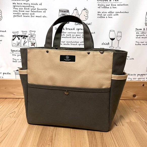 【t】帆布トートバッグM×2 order作品 Mサイズ ○カーキ帆布 2色の トートバッグ チューリップ型☆D