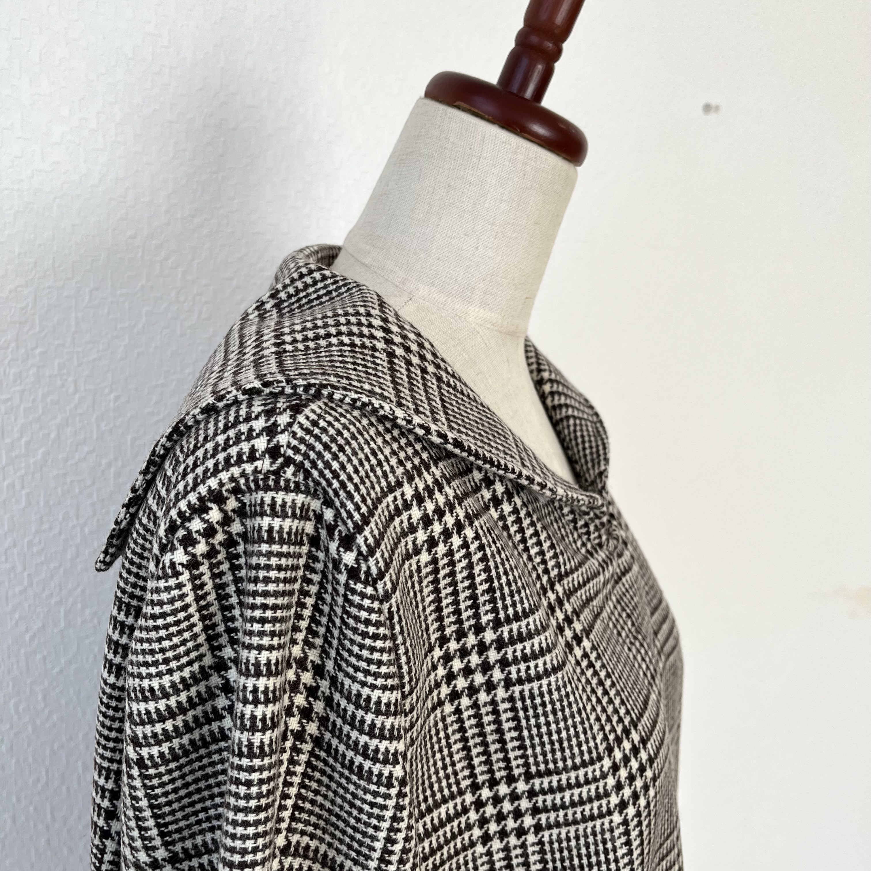 受注　暖か厚手ウールS〜LL茶色グレンチェク　セーラーブラウス