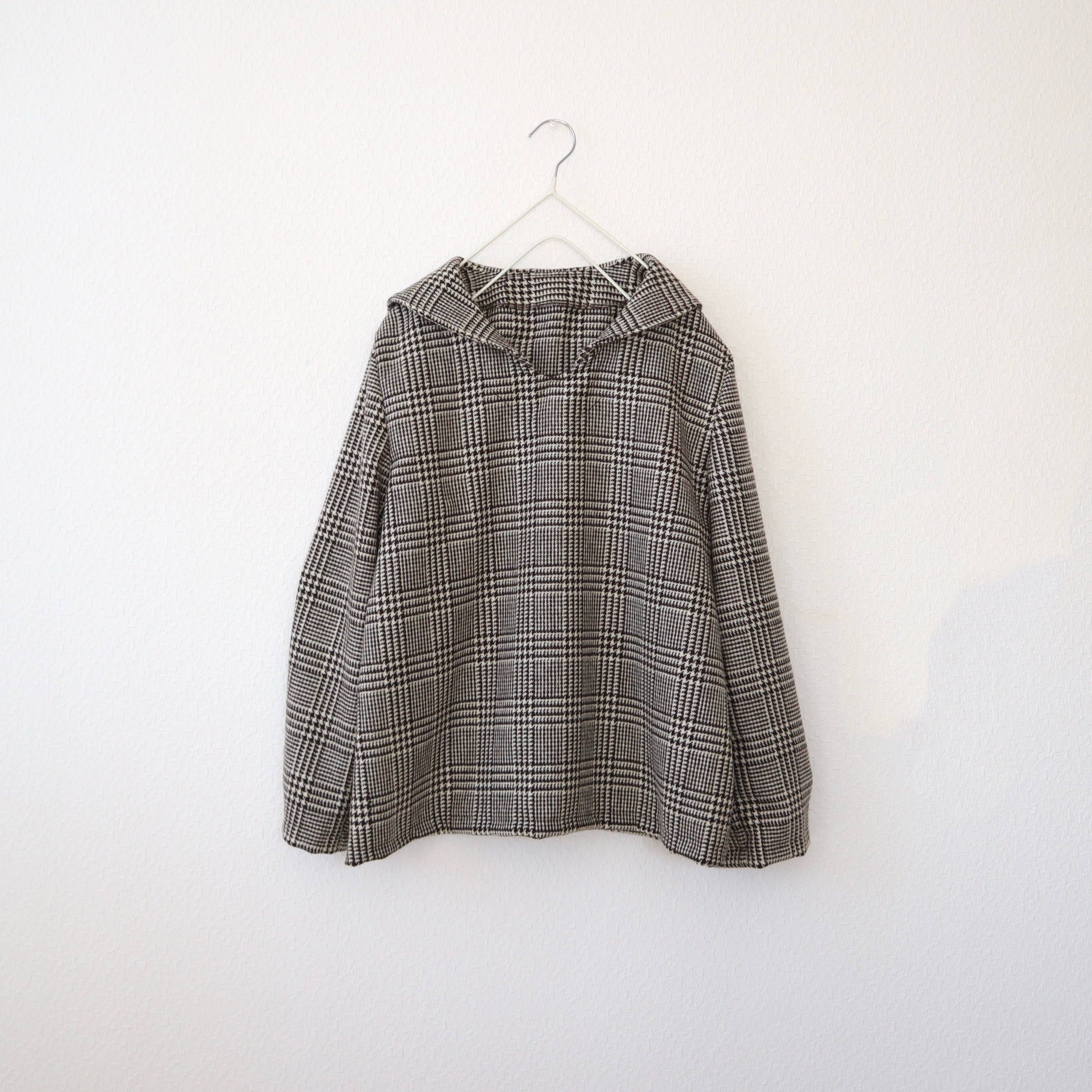 受注　暖か厚手ウールS〜LL茶色グレンチェク　セーラーブラウス