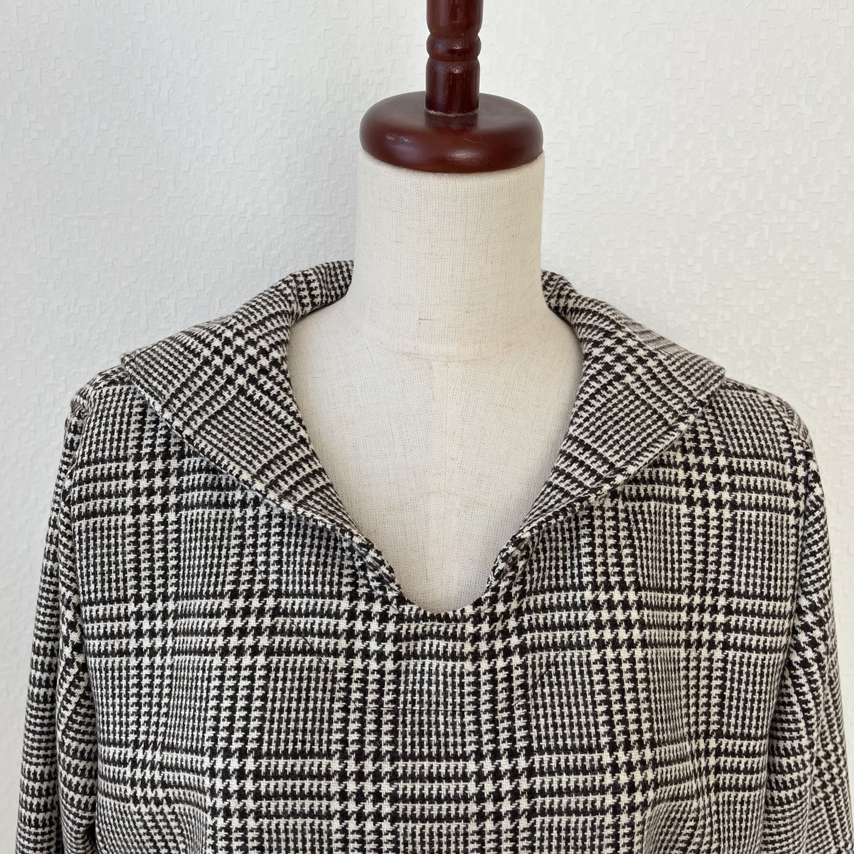 受注　暖か厚手ウールS〜LL茶色グレンチェク　セーラーブラウス