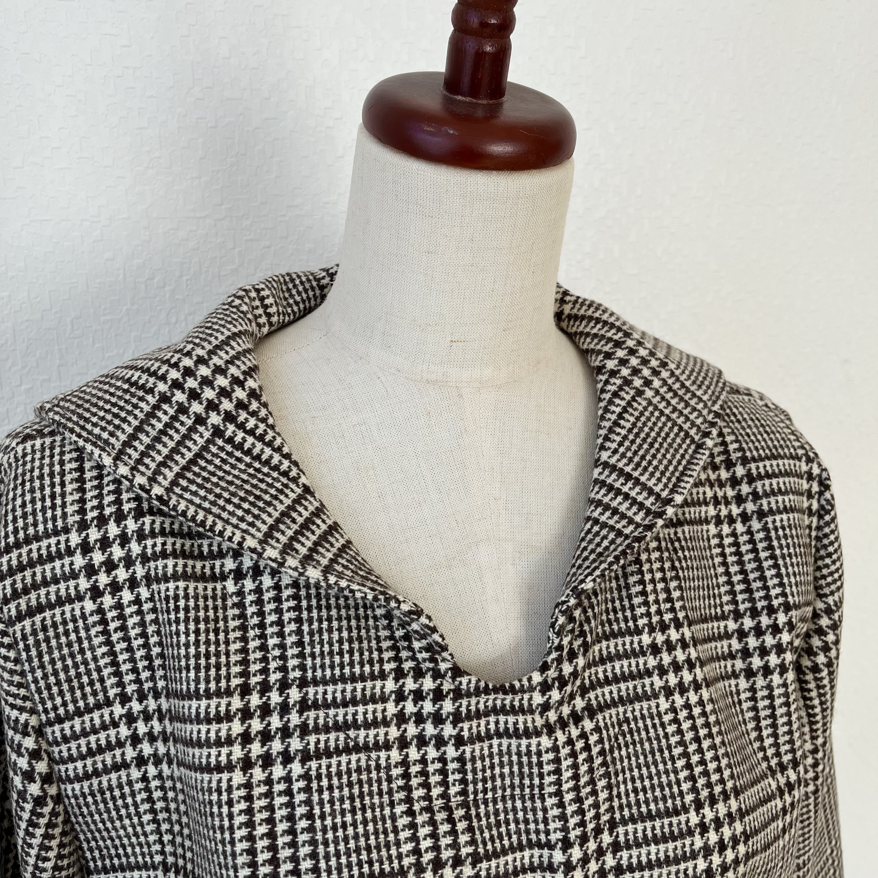 受注　暖か厚手ウールS〜LL茶色グレンチェク　セーラーブラウス