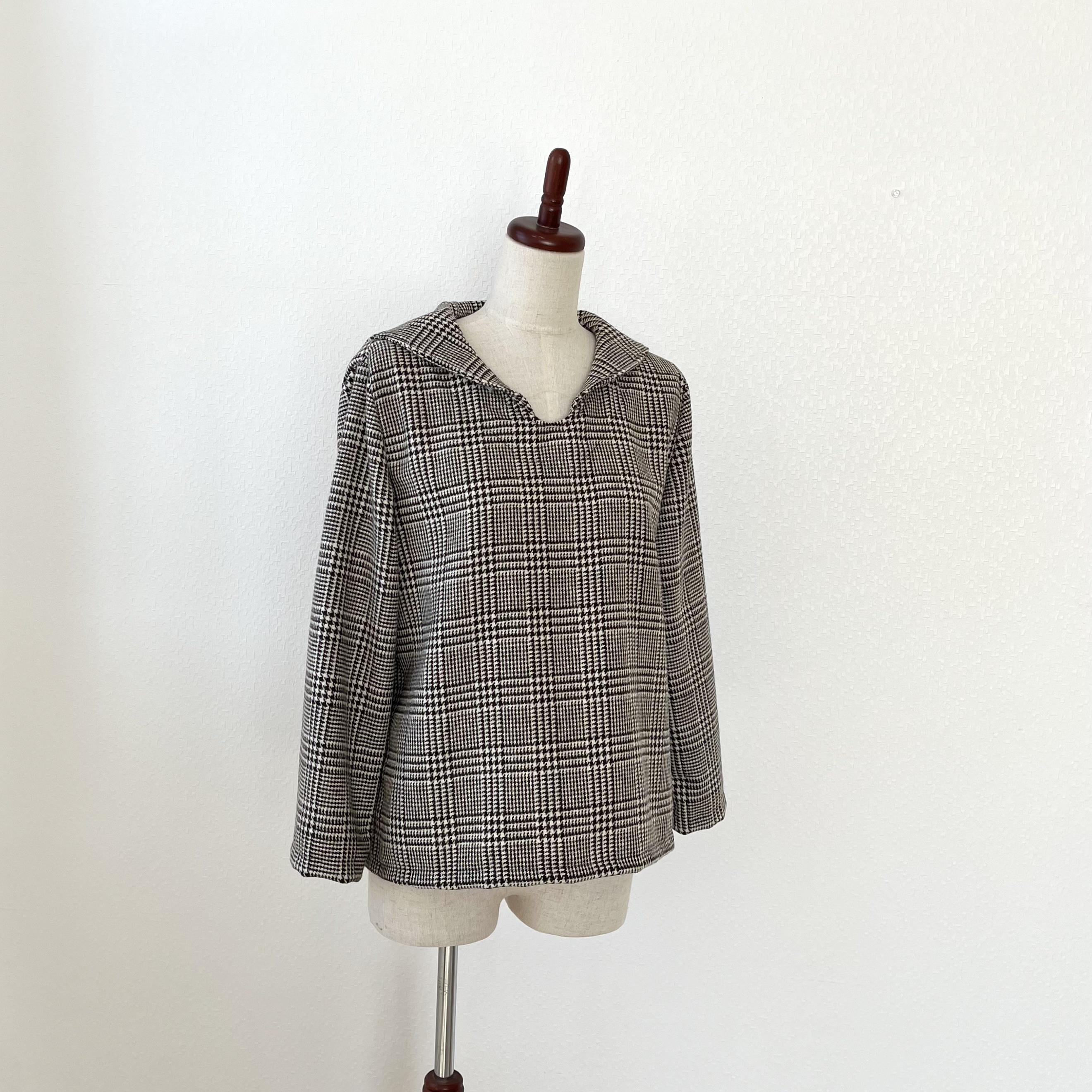 受注　暖か厚手ウールS〜LL茶色グレンチェク　セーラーブラウス