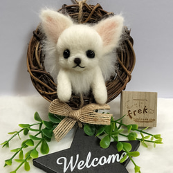 羊毛フェルト ホワイトチワワ ウェルカムリース 羊毛フェルト Hand