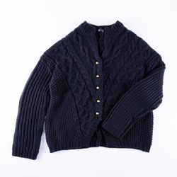 【BEAMS+ 】ネイビー ケーブルニット カーディガンＬ ﾗｽﾃｨｯｸﾛｰﾌﾞ/ ケーブル ニット カーディガン セーター ＜ネイビー
