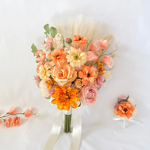 オーダーメイド】オレンジダリアとピンクローズのアンティーク