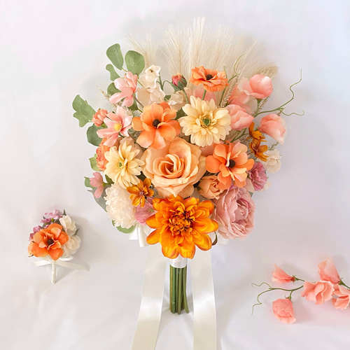 オーダーメイド】オレンジダリアとピンクローズのアンティーク