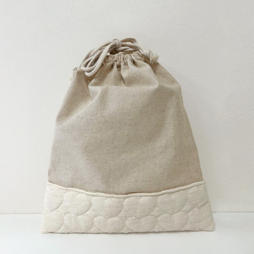 入園入学4点セット ハートキルティング　ライトベージュ　お着替え袋Ｌ 韓国生地 入園入学4点セット ハート キルティング さくらんぼ 女の子