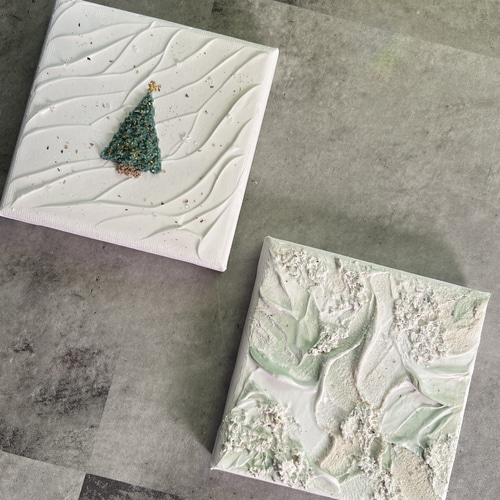 Xmasテクスチャーアート【2SET】10×10cm 絵画 lune_atelier 通販