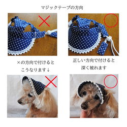 【Mサイズ】犬の帽子*クレヨンストライプcottonレッドブルー（白ゴム） 8枚目の画像