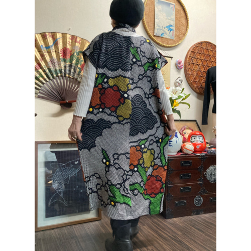 振袖(総絞り)の着物からのチュニック(ストール付き) 着物
