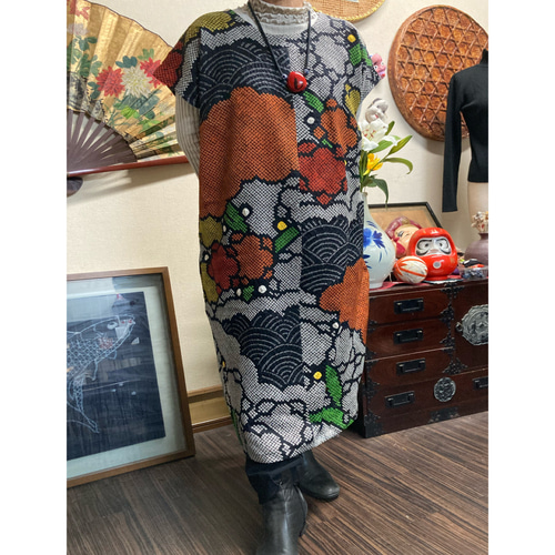 振袖(総絞り)の着物からのチュニック(ストール付き) 着物リメイク