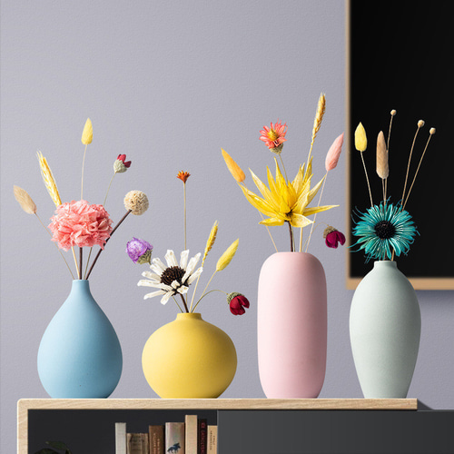 マカロンカラーの手作り陶器小花瓶 ドライフラワー 花瓶セット