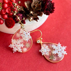 Dot レッド」水玉ビーズフラワー&チェコビーズ ピアス