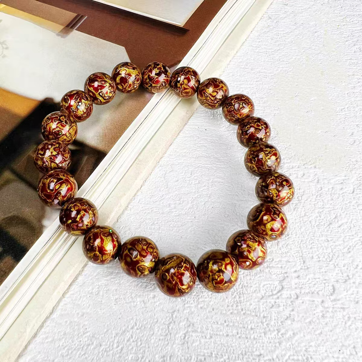 ハンドメイド ブレスレット バングル 漆器 漆塗り リストバンド 古代の技術 紫檀 螺鈿 オパール 誕生日 周年記念日