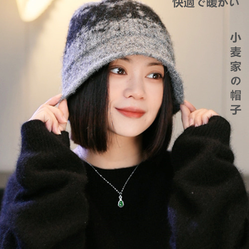 【NEW限定品】 Q毛糸漁師帽子女秋冬おしゃれバケツ帽子日系百合R 帽子