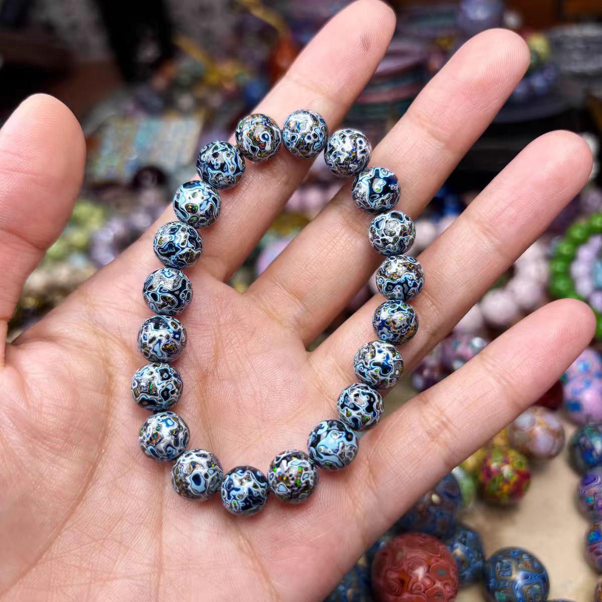 ハンドメイド ブレスレット バングル 漆器 漆塗り リストバンド 古代の技術 紫檀 螺鈿 オパール 誕生日 周年記念日