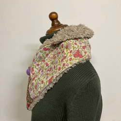 ミニマフラー グドゥリ+インド刺繍リボンｘボア 　飾りピン付き 4枚目の画像