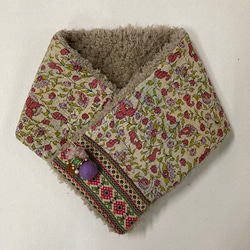 ミニマフラー グドゥリ+インド刺繍リボンｘボア 　飾りピン付き 8枚目の画像