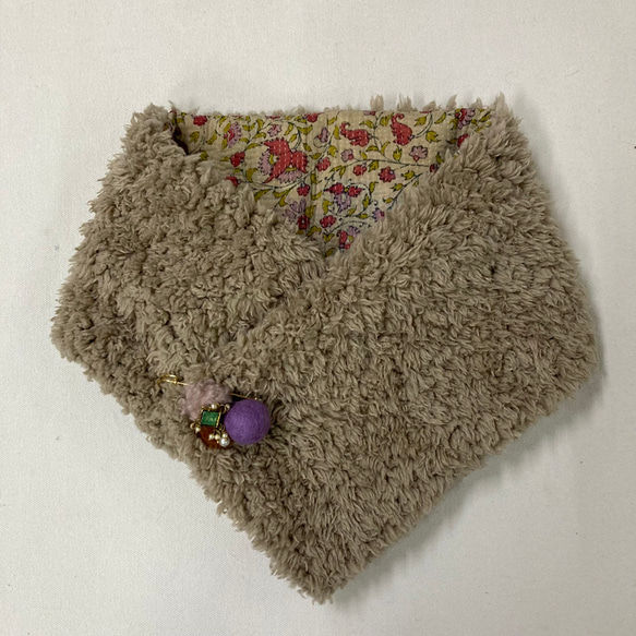ミニマフラー グドゥリ+インド刺繍リボンｘボア 　飾りピン付き 7枚目の画像