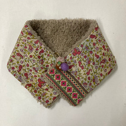 ミニマフラー グドゥリ+インド刺繍リボンｘボア 　飾りピン付き 9枚目の画像