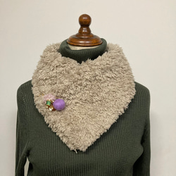 ミニマフラー グドゥリ+インド刺繍リボンｘボア 　飾りピン付き 5枚目の画像