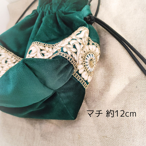 m*様 moro 巾着バッグ　グリーン　Mサイズ　インド刺繍 02c4e2fdeebb3ecfea2d04349687e5