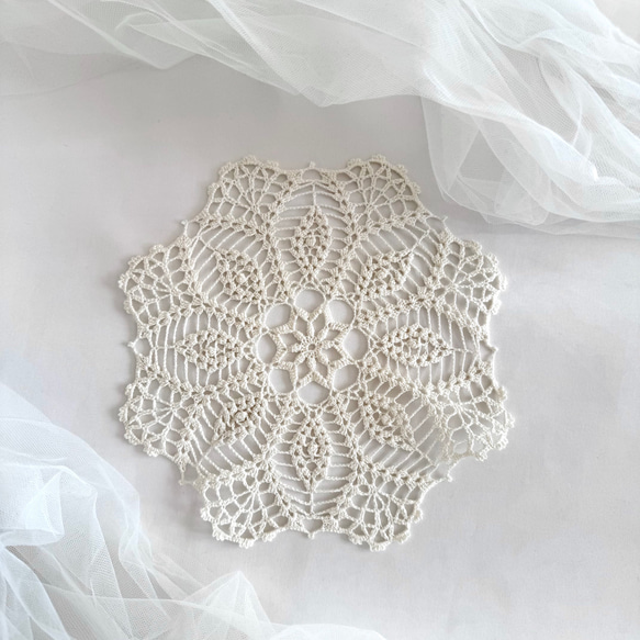21cm]レース編み ドイリー 花模様 インテリア 北欧風 *No.003
