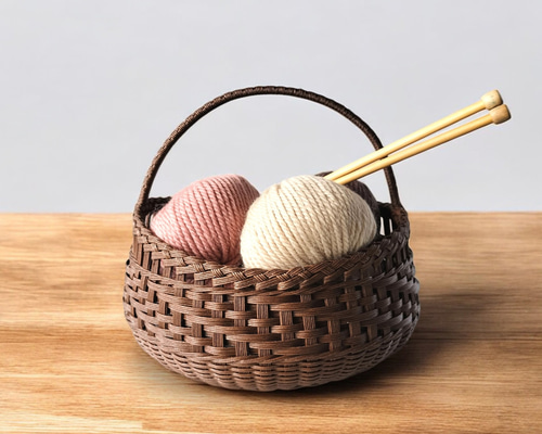 毛糸も似合う♪コロンとワンハンドルバスケット（ブラウン） フリー
