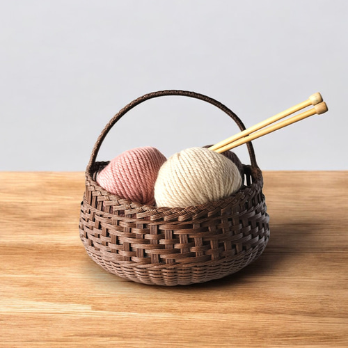 毛糸も似合う♪コロンとワンハンドルバスケット（ブラウン） フリー